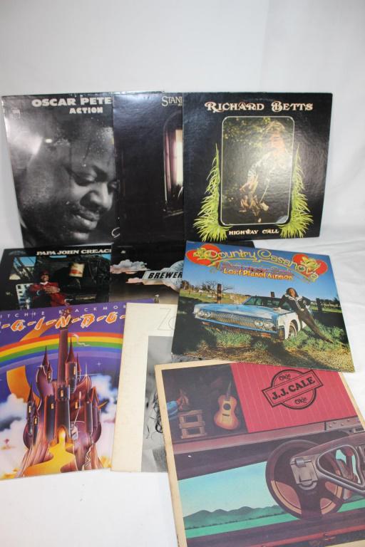 Lot of Vtg Vinyl Records -Variety artist: Zapped Country Casanova - Commander codu and his Lost Planet Airman Richard Betts - Highway Call JJ Cale - Okie Okie Ritchie Blackmores Rainbow Brewer & Shipley Rural Space Papa John Creach - Filthy! 