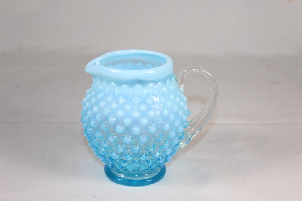 Fenton Blue Opalescent Hobnail Footed Pitcher (1 of 1)