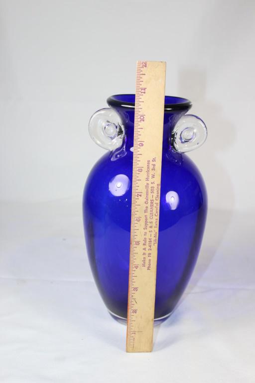 Cobalt Blue Glass Vase with Clear Handles (1 of 3)