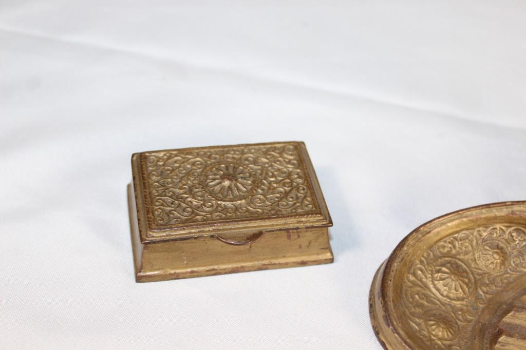 Antique Fountain Pen Desk Set Art Nouveau: Includes pen holder, ink blotter, letter opener and stamp box