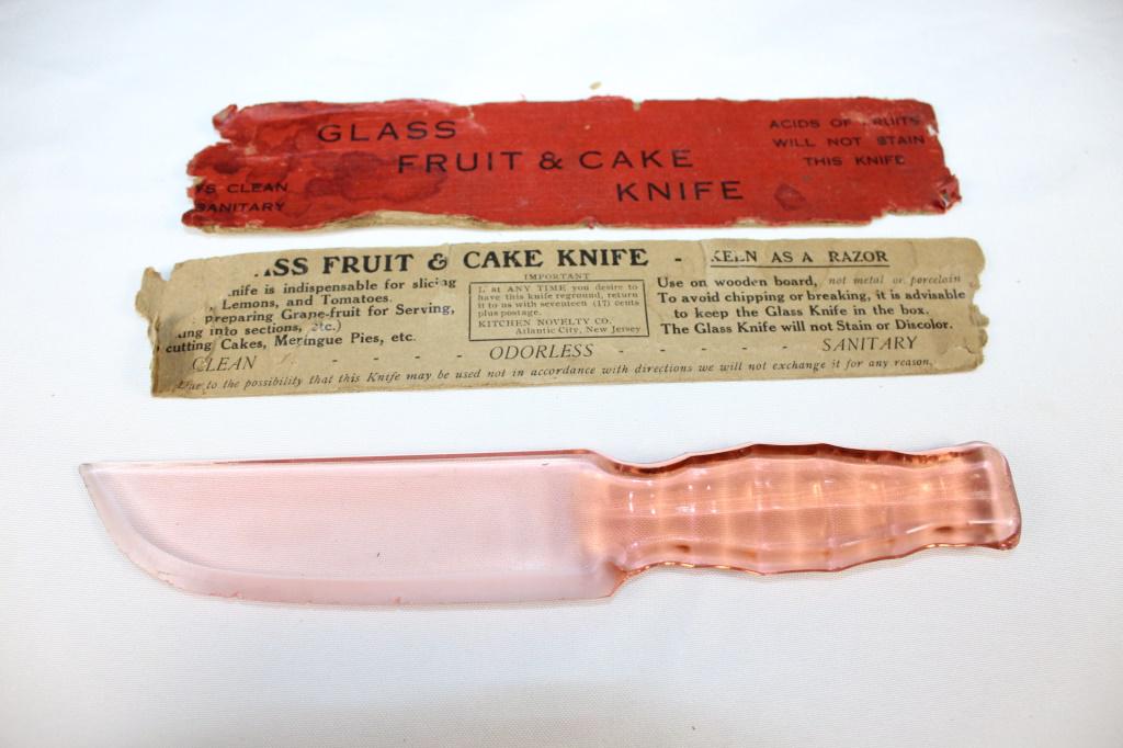 1930s Glass & Fruit Cake Cutter - Pink Depression (1 of 3)