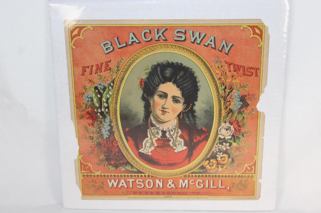 RARE Black Swan Tobacco Crate Label c.1873 (1 of 4)