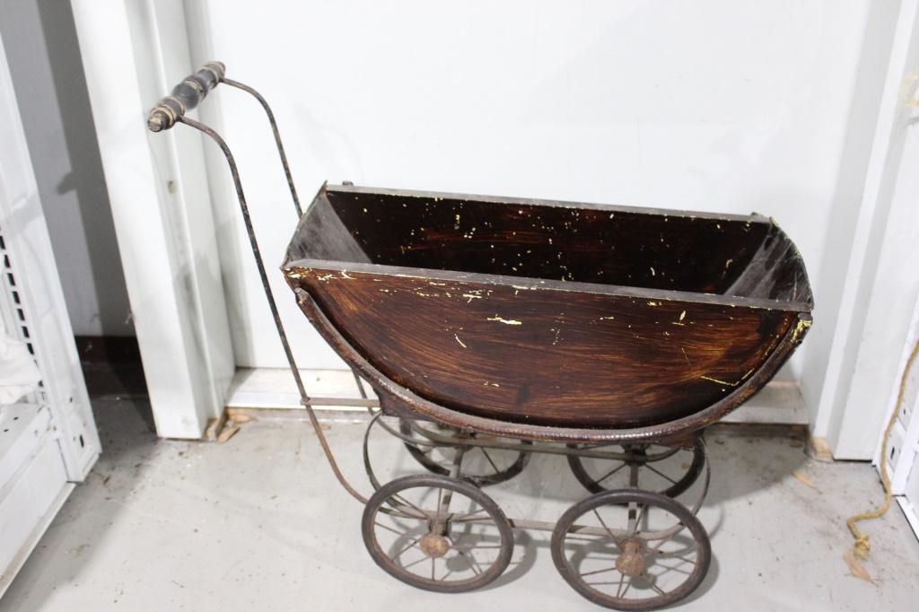 Early Wood Childs Doll Stroller (1 of 2)