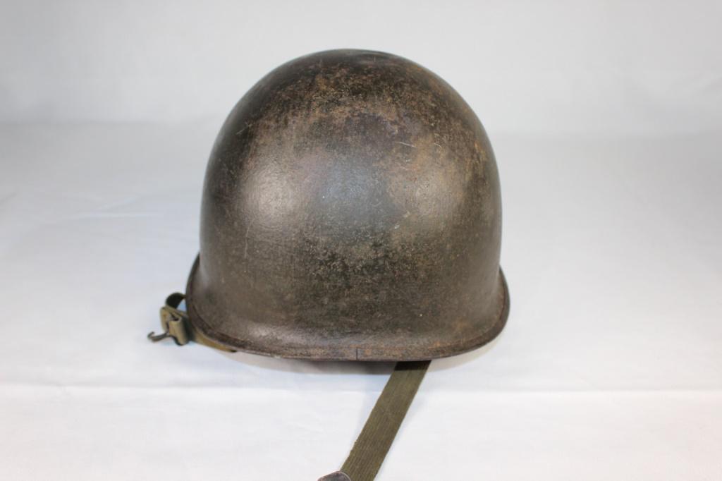 VTG -WWII US ARMY USMC M1 Helmet: Base on chin strip this is a vintage US Helmet as pictured