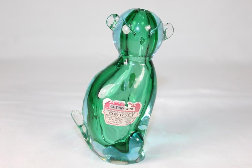 VTG Drioli Murano Cherry Wine Cat Decanter: measures about 5 1/2 inches tall, no chips or cracks with foil stickers as pictured