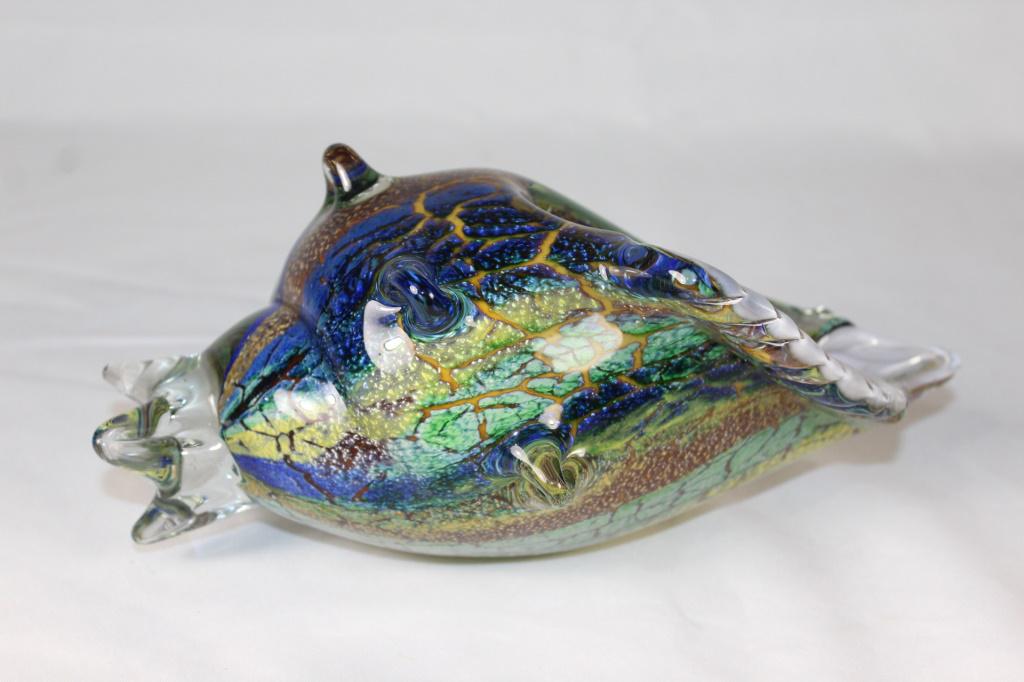 GCA Studio Art Glass Multi Colored Conch Shell: measures about 4 inches tall by 10 inches long