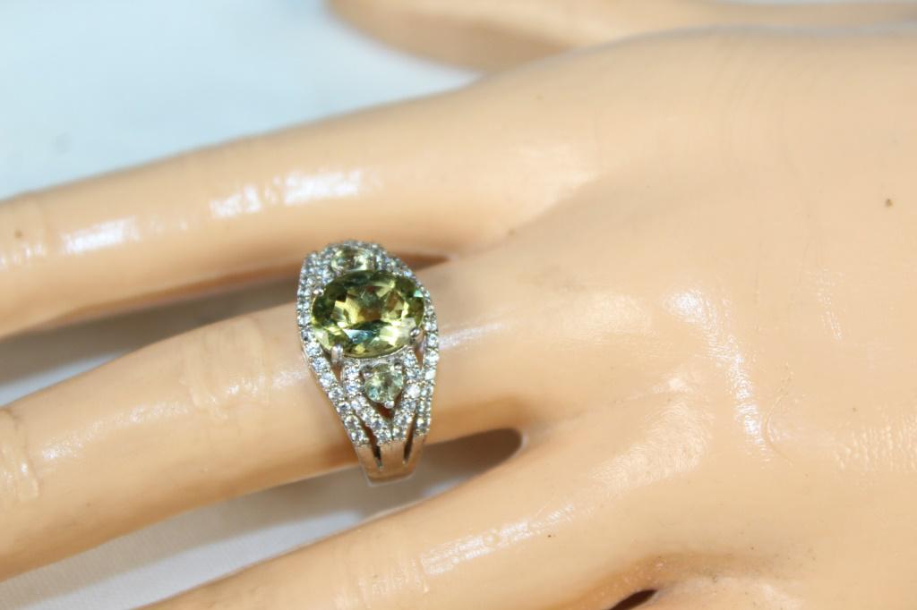 Madagascar Olive Apatite & Zircon Ring: Madagascar Olive Aatie, Cambodian Zircon Platinum over sterling ring - size 7 TGW 3 .60