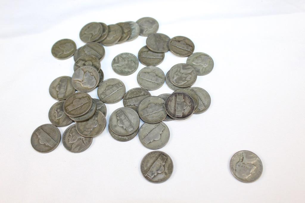 Lot of 40 1942-1945 PDS Jefferson War Nickels: variety of war nickles as pictured