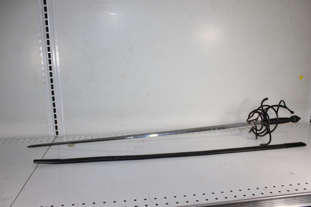 Rapier Sword with K Makers Mark & Scabbard: measures about 43 1/2 inches long, great overall condition with scabbard; stainless china