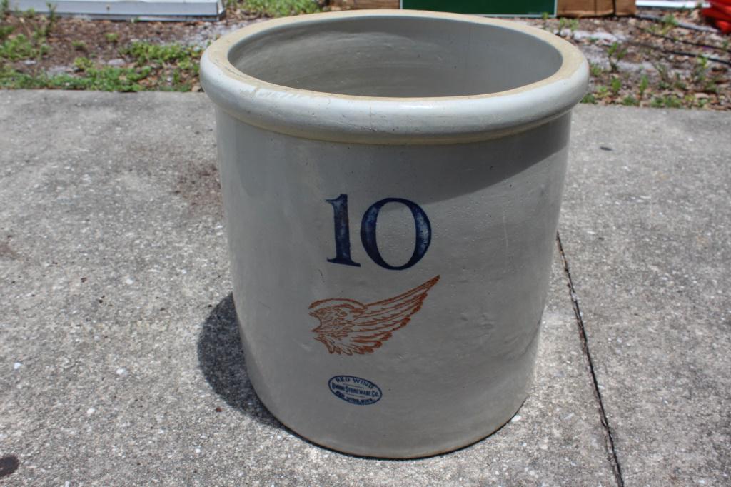 Red Wing 10 Gallon Crock: Nice large marked 10 gallon Red Wing Crock as pictured (no shipping this item)