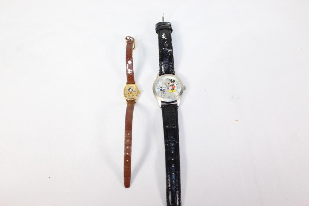 2 DISNEY'S MICKEY MOUSE WATCHES: unk. if works. some wear and tear to bands. as pictured.