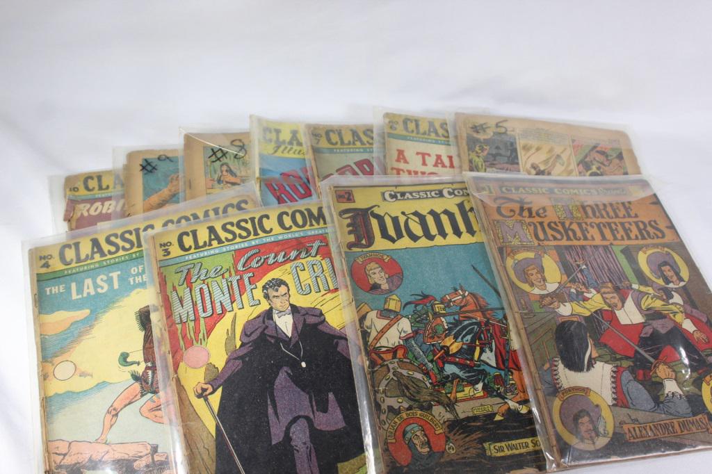 Lot of Classic Comic Books: Includes The Three Musketeers No 1, Ivanhoe No 2, The Count of Monte Cristo No 3, The las of the Mohicans No 4, A Tale of Two Cities No 6, Robin Hood No 7, Robin Hood No 7, Arabian Nights No 8, Les Mi