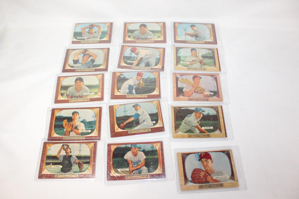 Lot of 15 Vintage Bowman Baseball Cards: Includes: Greenwood, Darnell, Clark, Wertz, Busby, Furillo, Erskine, Roberts, Jones, Gordon, Atwell, Maxwell, Gordon, McDermott, Klippstein