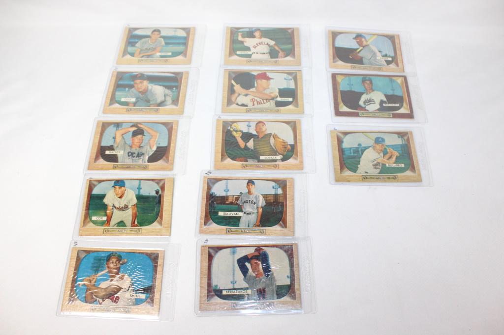 Lot of 13 Vintage Bowman Baseball Cards: Includes: Bollweg, Burtschy, Baker, Keriazakos, Sullivan, Lopata, Ennis, Avila, Smith, Hacker, Cox, Cole, Ward