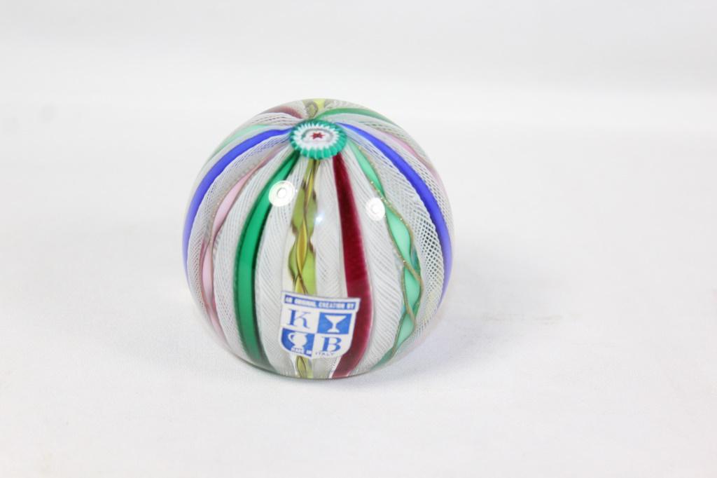 KB Italy Lattacino Ribbon Paperweight: with foil sticker, measures about 3 inches tall