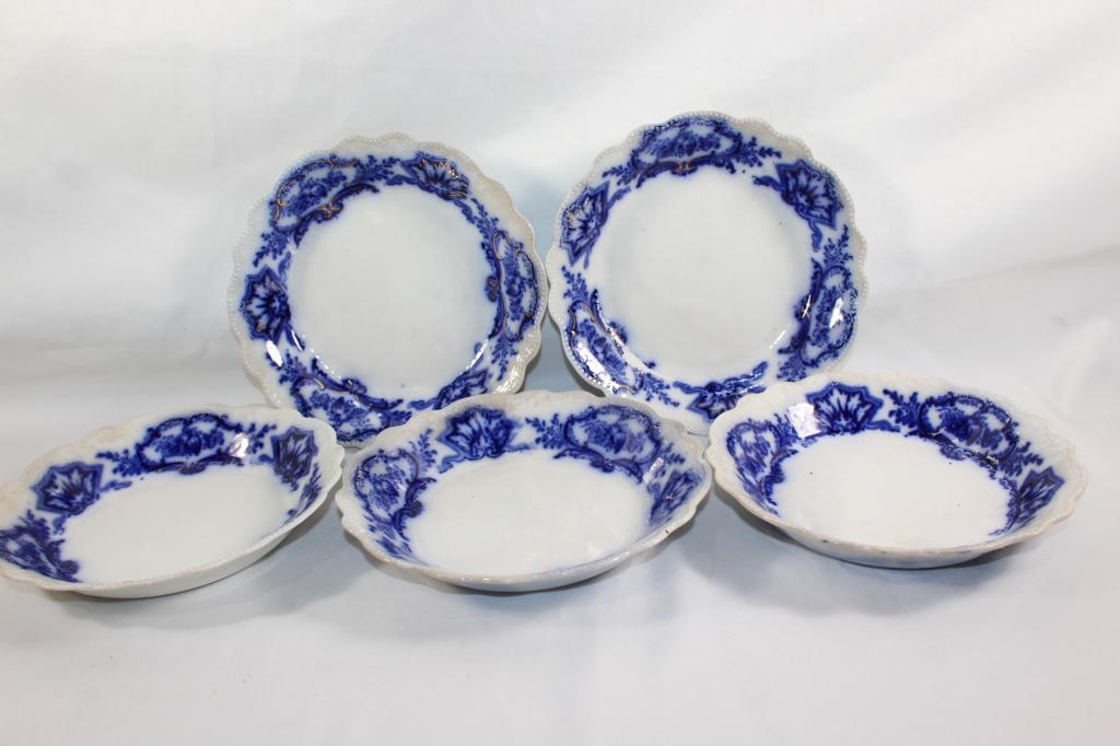 5 PC FLOW BLUE & GOLD  BOWL SET (1 of 3)