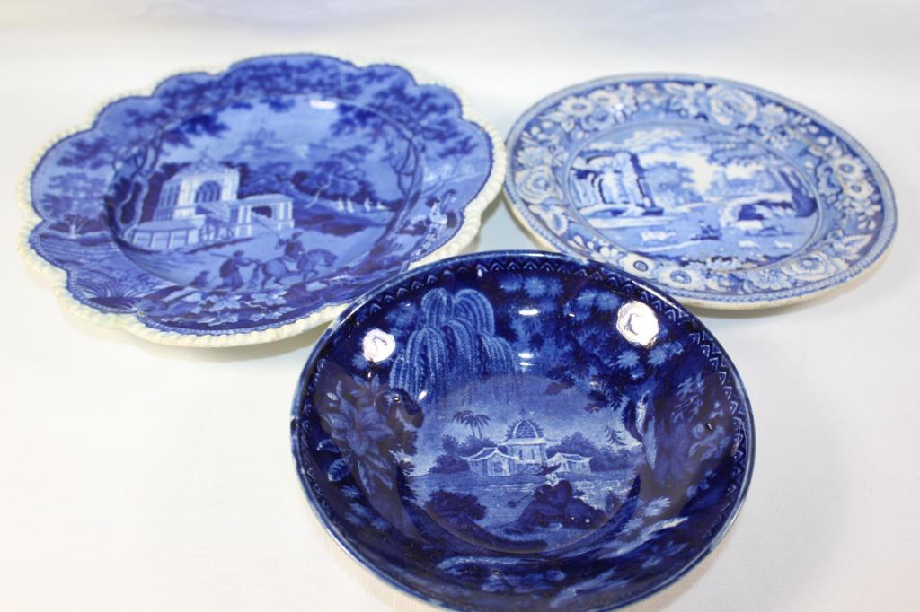3 PC. ANTIQUE TRANSFER PLATES AND BOWL-TWARE ETC (1 of 7)