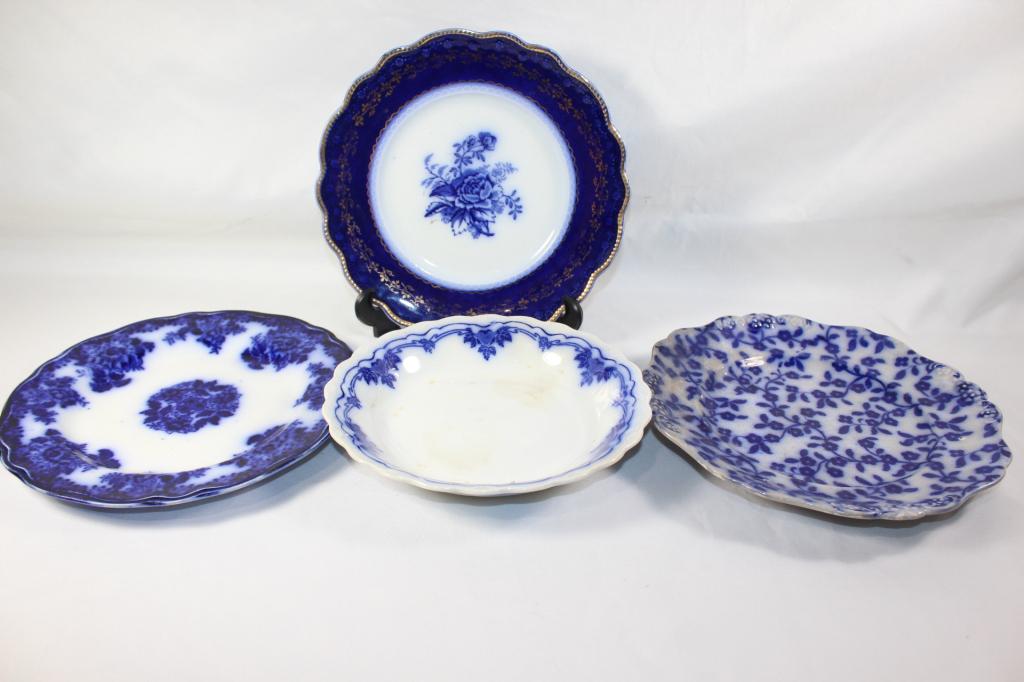 4 PC. FLOW BLUE POTTERY LOT- WALDORF, ETC. (1 of 5)