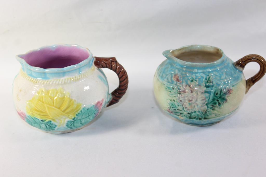 VINTAGE CREMER PITCHER LOT, MAJOLICA ETC. (1 of 5)