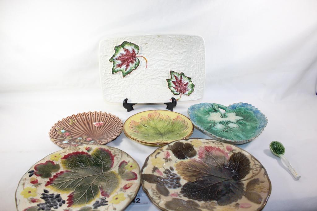 7 PC. MAJOLICA? PLATE/PLATTER/SPOON LOT. WEDGWOOD (1 of 7)