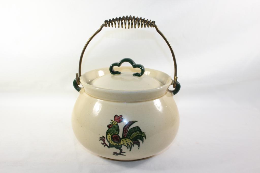 VINTAGE METLOX GREEN ROOSTER BEAN POT (1 of 5)