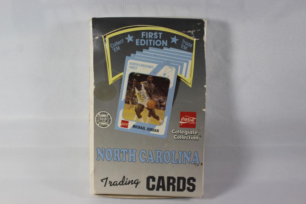 1ST EDITION UNIV. NORTH CAROLINA TRADING CARDS: FULL BOX, 1 PACKAGE RIPPED OPEN, AS PICTURED