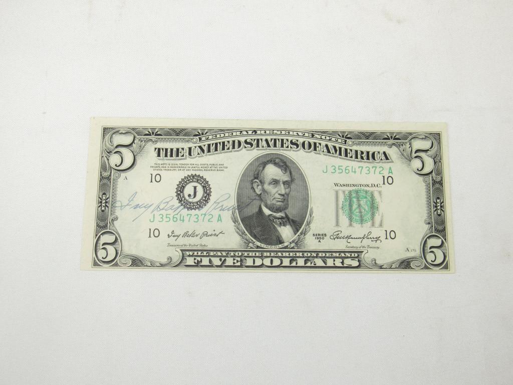 1950A $5 Ivy Baker Priest Courtesy Autograph (1 of 2)