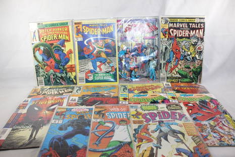 LOT OF 15 MARVEL COMICS & MARVEL IMPORTS COMICS: PETER PARKER, THE SPECTACULAR SPIDER MAN-33 MARVEL TALES STARRING SPIDER MAN-BIRTH OF A SUPER HERO-182 THE AMAZING SPIDER MAN AND THE NEW MUTANTS FEAT. SKIDS MARVEL TALES STARRING SPIDER MAN-THE MARK