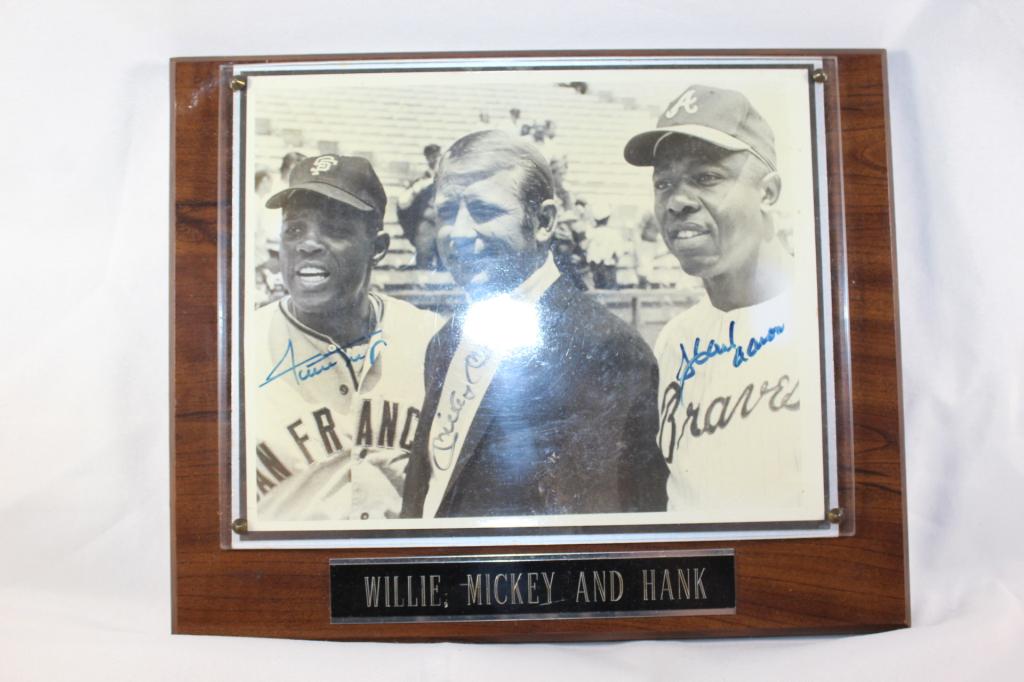 8x10 SIGNED WILLIE MAYS, MICKEY MANTEL, HANK AARON (1 of 3)