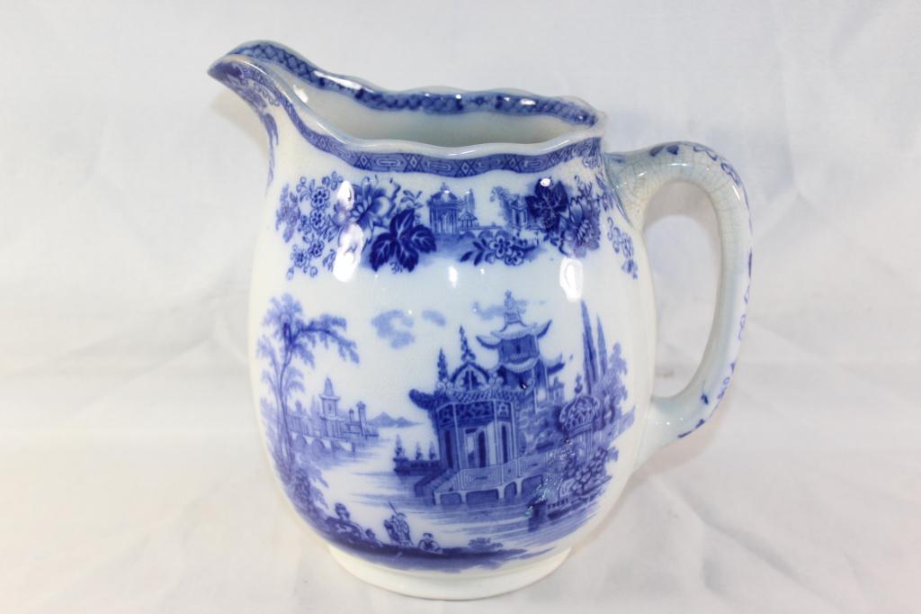ANTIQUE ROYAL DOULTON FLOW BLUE MADRAS PITCHER (1 of 3)