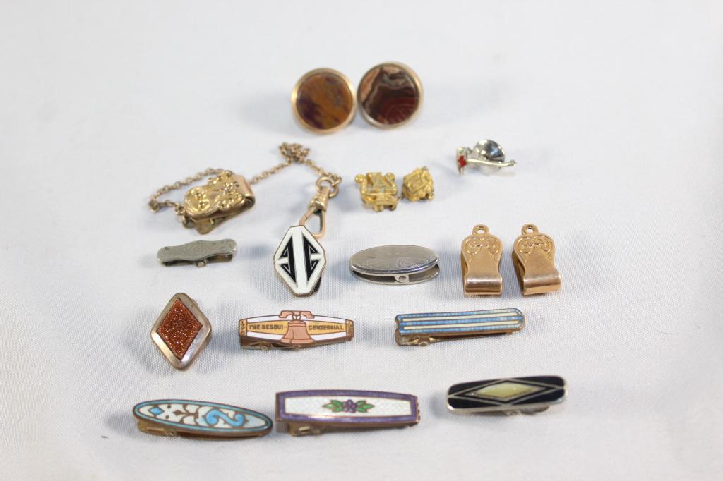 15 PC. VINTAGE MENS COSTUME JEWELRY LOT (1 of 3)