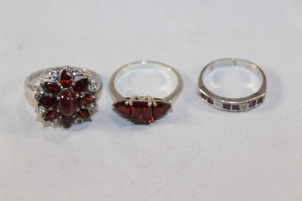 3 PC. GARNET? RING STAMPED 925 (1 of 1)