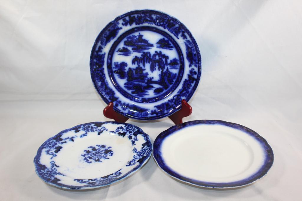 3 PC. FLOW BLUE CHINA PLATES LOT-MANILLA, ETC. (1 of 7)