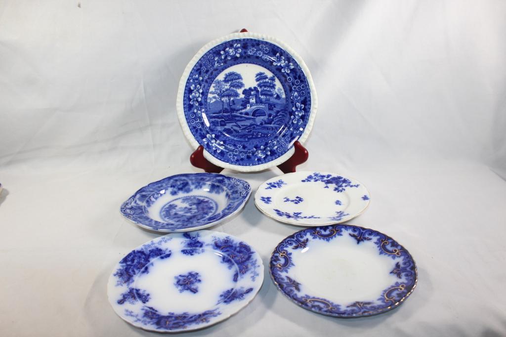 5 PC. FLOW BLUE CHINA LOT, GRINDLEY-CLIFTON, ETC (1 of 11)