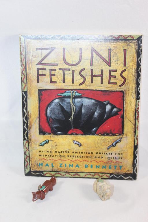2 ZUNI FETISHES & BOOK BY HAL ZINA BENNETT (1 of 3)