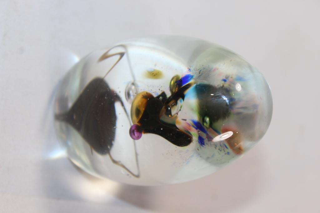 MURANO? MULTI COLORED ART GLASS PAPERWEIGHT SIGNED (1 of 4)