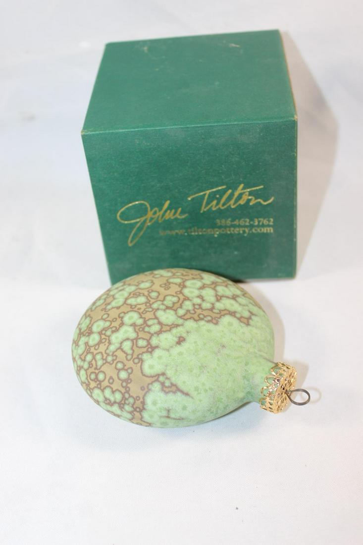 JOHN TILTON POTTERY CHRISTMAS ORNAMENT W/ BOX: MEASURES APPROX. 4.5 INCHES BY 4 INCHES.-AS PICTURED... NO VISIBLE CONDITION ISSUES.