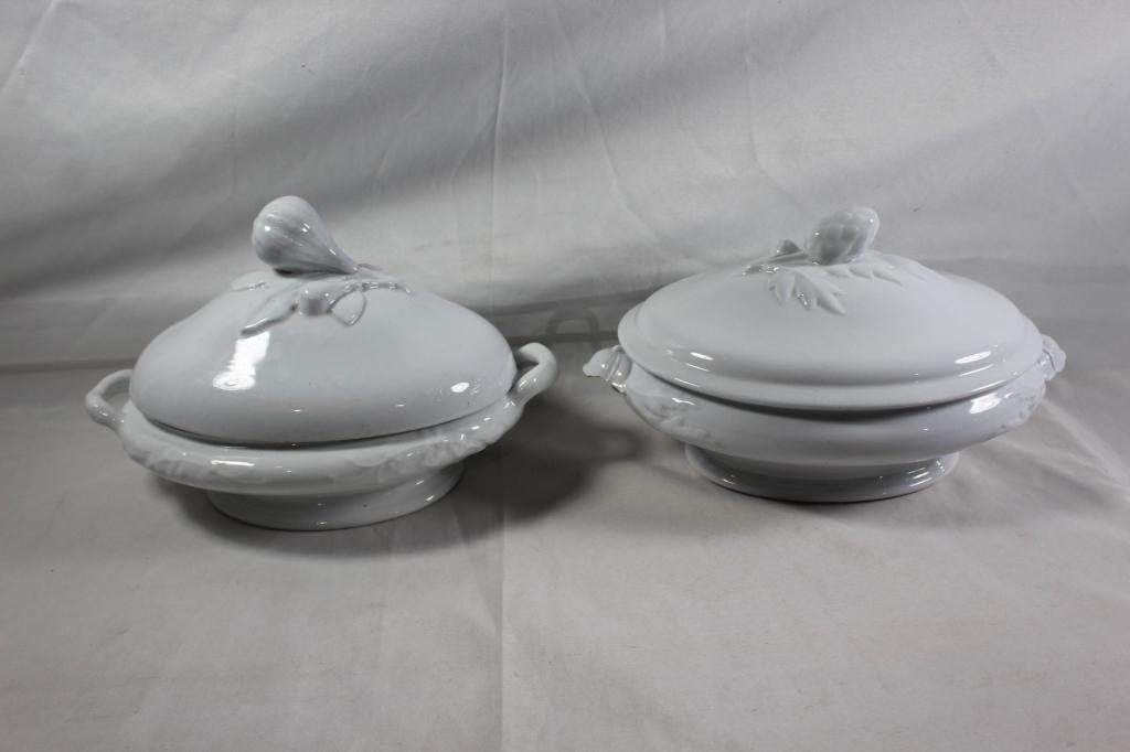 2 WHITE IRONSTONE COVERED DISHES W/ LIDS (1 of 6)