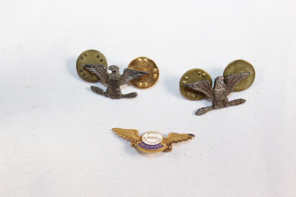 WWII Sterling Silver AWS Observer Pin and Eagle (1 of 2)