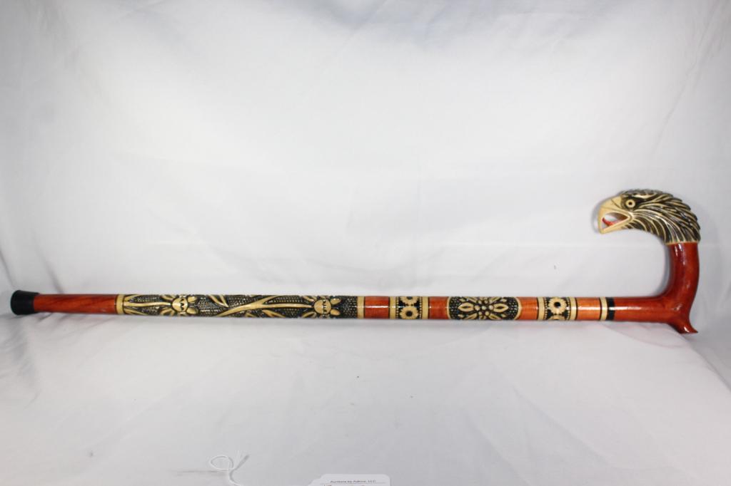 HAND CARVED EAGLE WOODEN CANE (1 of 4)