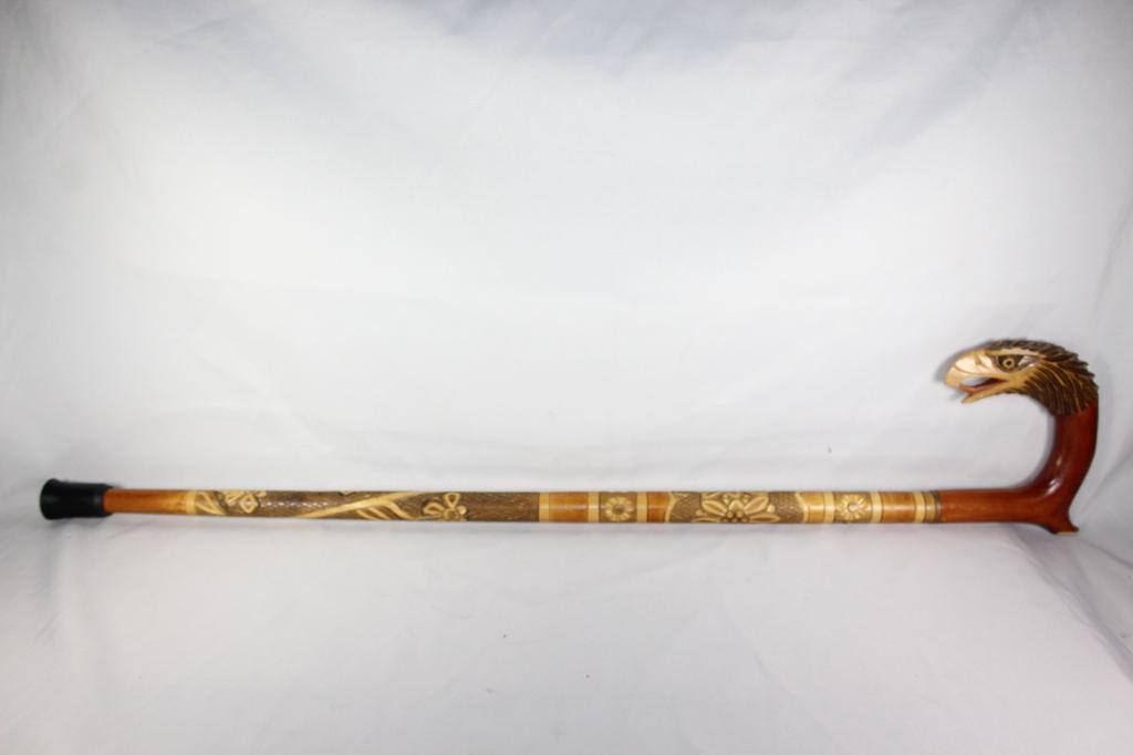 HAND CARVED EAGLE WOODEN CANE (1 of 7)