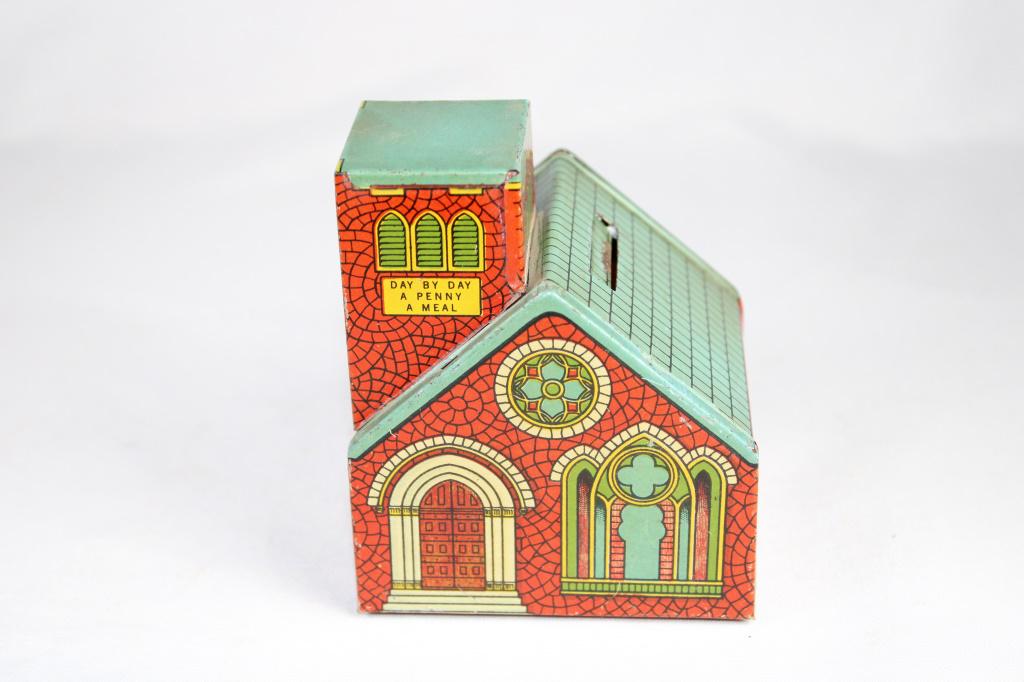 1930s J. Chein Tin Litho Church Bank (1 of 6)