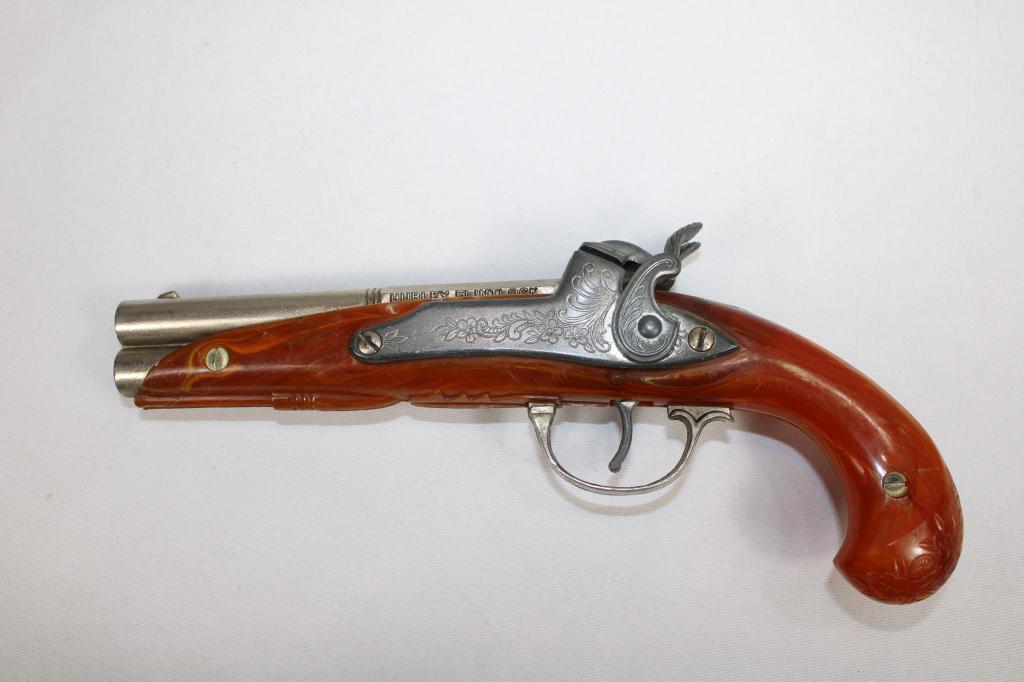 Hubley Double Barrel Flintock Cap Gun: marked Hubley Flintlock, Made in the USA, appears to be in working order