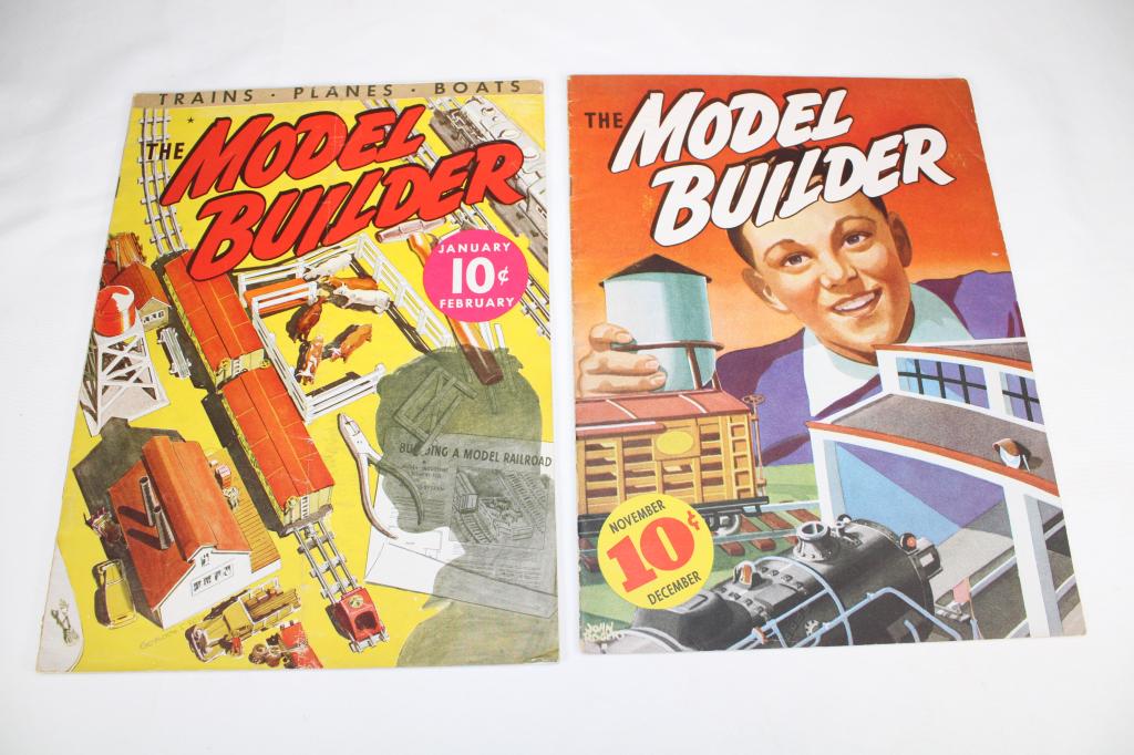 1st Lionel Model Builder Magazines: 1937 - Volume 1 No. 1; Volume 1 No. 6; good overall condition; 1st has creases and wear to pages