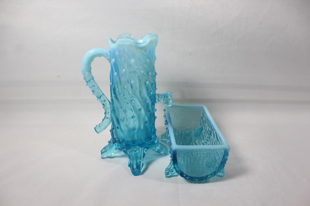 Northwood Glass Blue Opalescent Pump and Trough (1 of 8)
