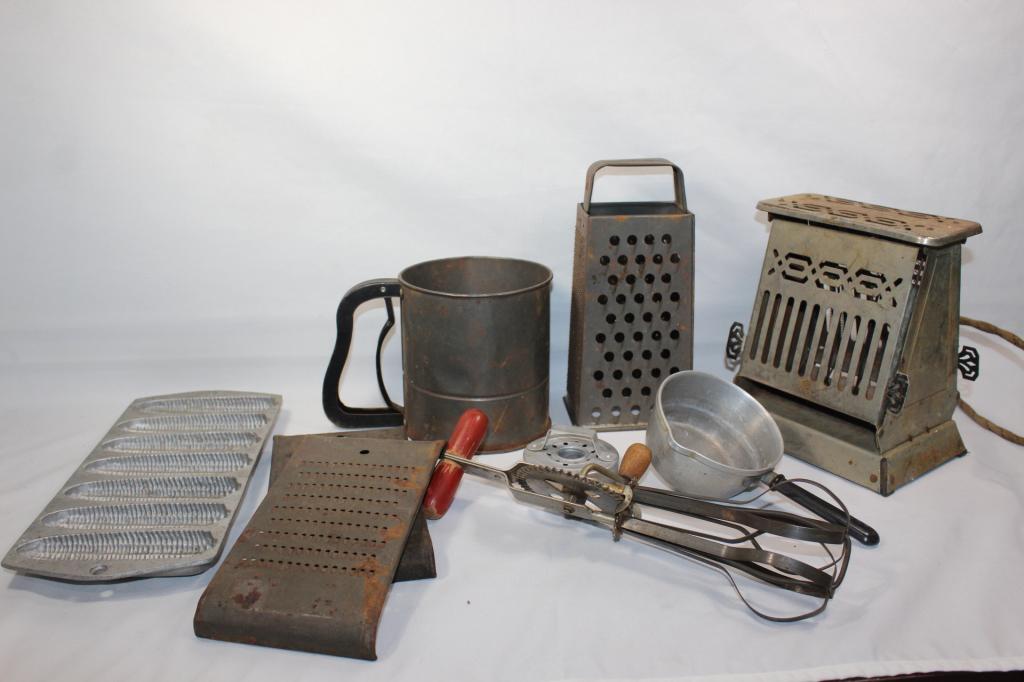 7 PC Vintage Kitchen Utensils lot- sifter etc. (1 of 6)