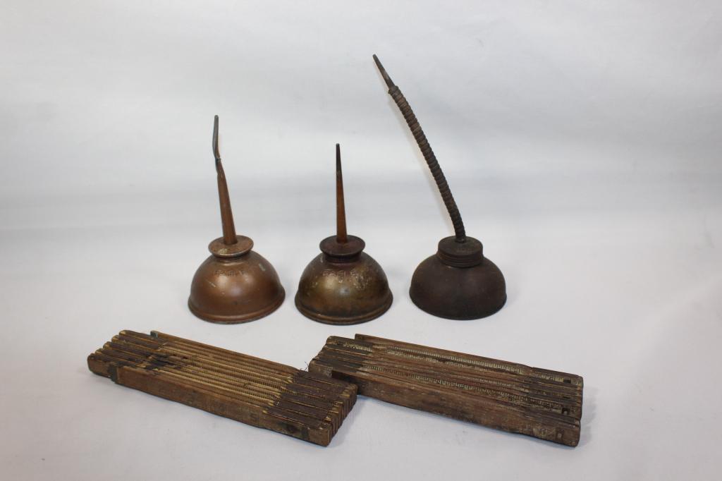 5 PC Misc Lot- Oil Cans, folding Measuring stick (1 of 5)