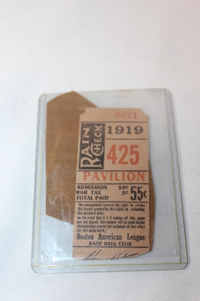 Rain Check 1919 Pavilion Ticket Signed Babe Ruth (1 of 2)