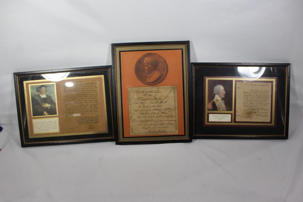Vintage lot of 3 framed documents. Washington, etc (1 of 4)