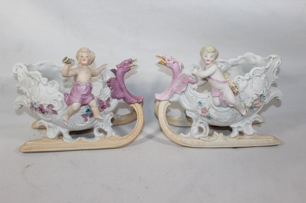 2 Antique Bisque Cupid/Dragon Sleigh (1 of 6)